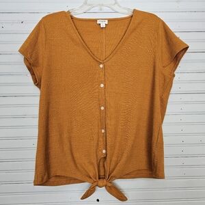 J Crew Gold Orange Front Tie Button Down Short Sleeve Top Women's Size L